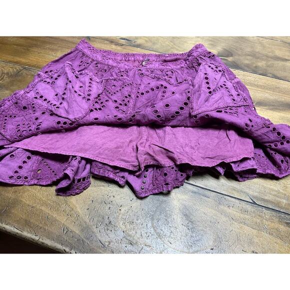 Free People Serenity Mini Skirt Size S Purple Eyelet Broderie Anglaise Ruffle - Picture 4 of 9